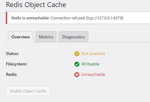 Redis object cache configuration